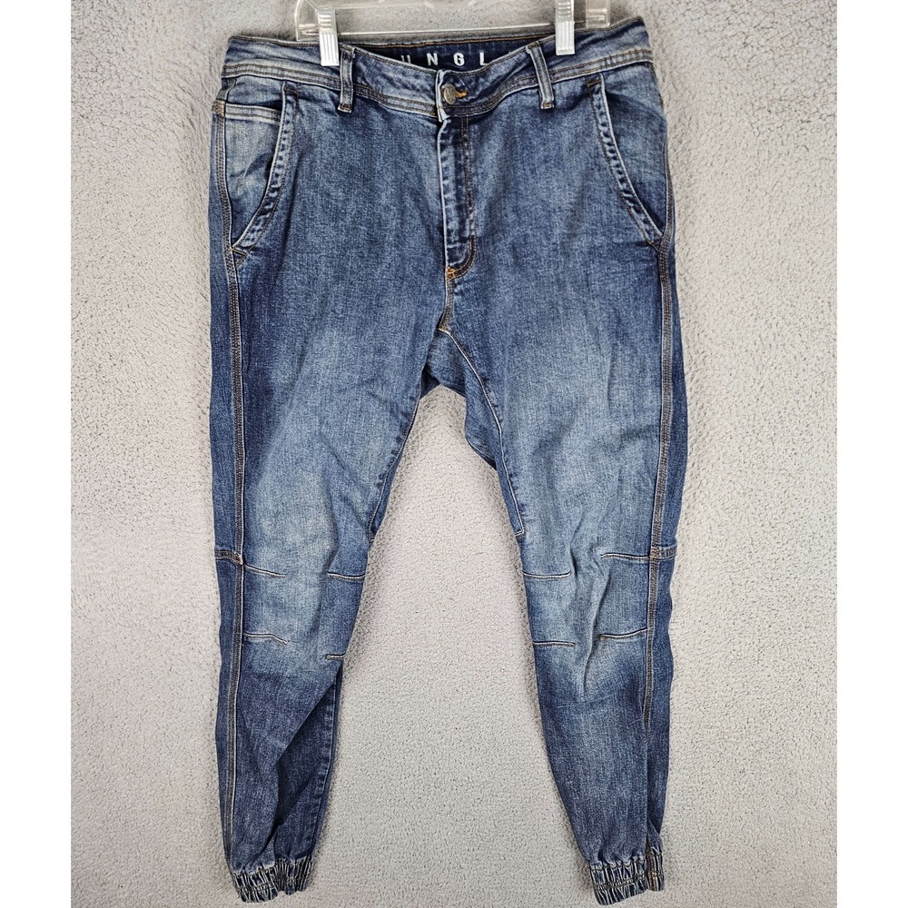 Youngla Drop-Crotch Jogger Jeans Mens 34 Denim Contrast Stitch Tapered Leg